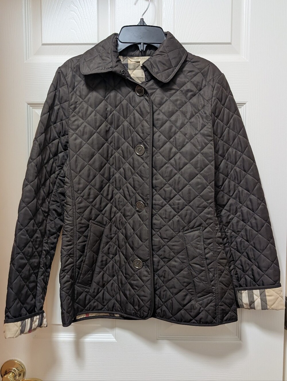 Burberry Brit Copford Diamond Quilted Jacket Size XS Olive Green Check Lining